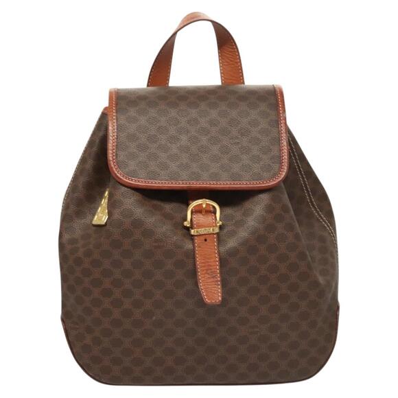 CELINE Macadam Canvas Backpack Pvc Leather Brown Gold - Picture 2 of 13